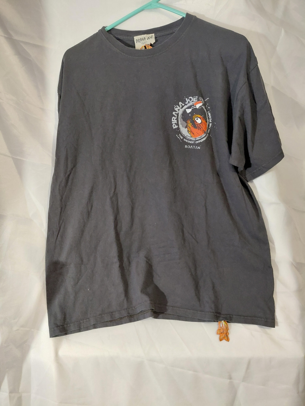 Pirana Joe Men's Charcoal Short-Sleeve Tee with Pirana  Chest Graphic